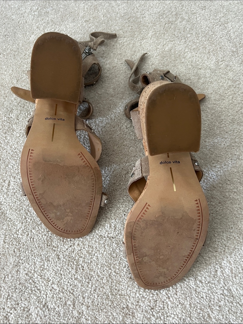 Dolce Vita Studded Taupe Suede Block Heel Sandals - Women - Picture 4 of 11